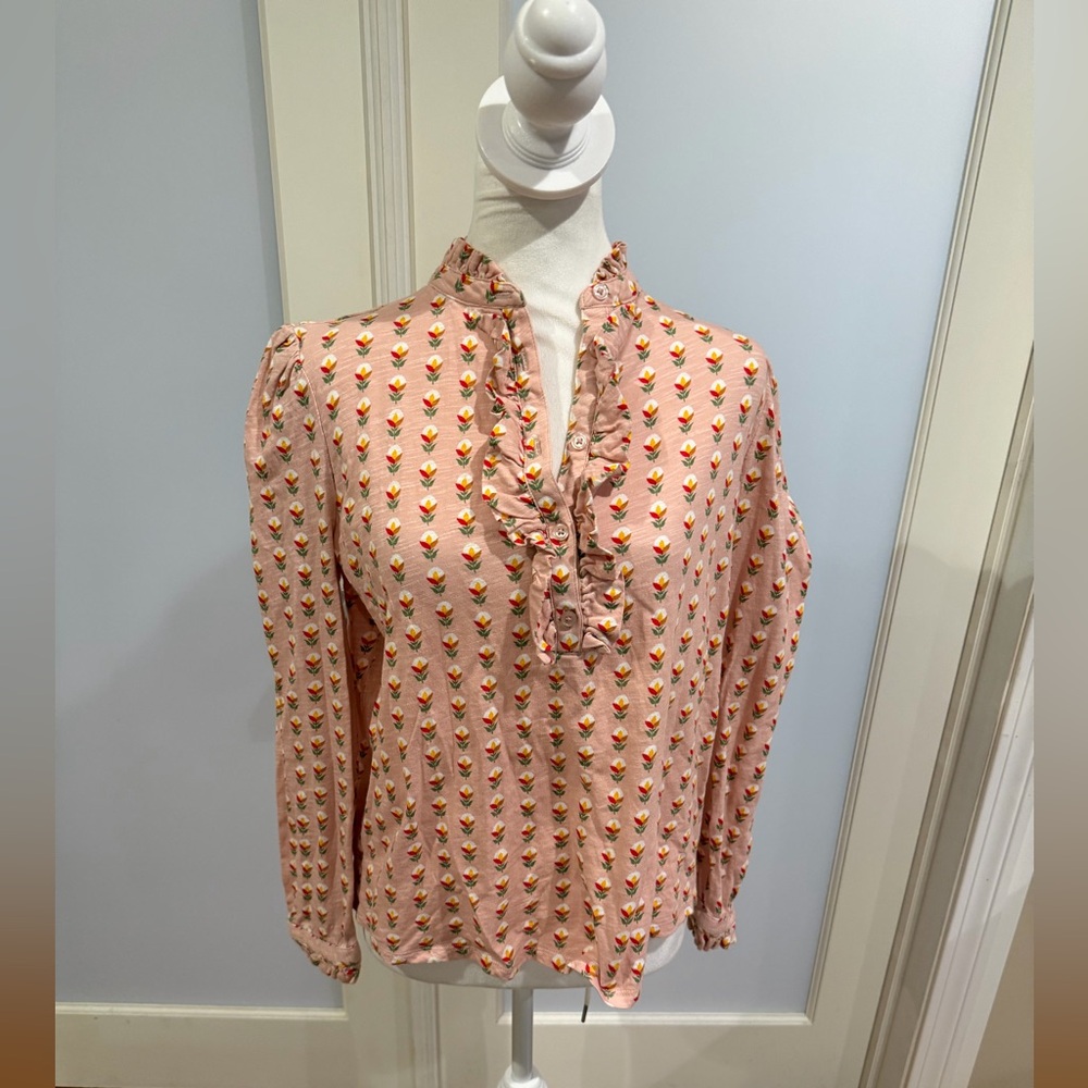 Boden Peach Floral Ruffle Blouse